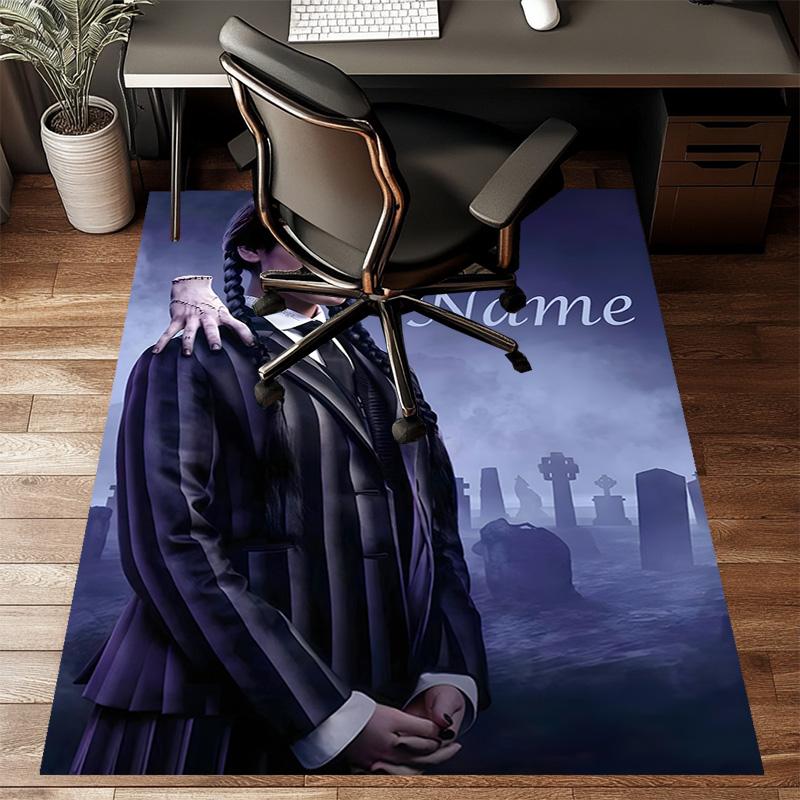 Custom Addams Family Wednesday Mat Personalized Name, Polyester Washable Indoor Entryway Rug, Gift for Christmas, Easter, Thanksgiving Day