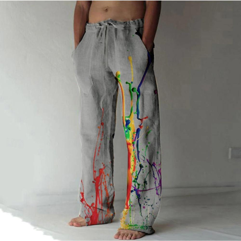 Men's 3D Multi-colored Dye Printed Baggy Casual Trousers, Elastic Drawstring Waist with Pockets, for Spring Summer Home Outdoor Vacation