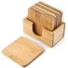 Set of 6 Natural Bamboo Coasters, Cup Pads, and Cup Mats with Bamboo Storage Case. Insulated, Quick-Drying, Non-Slip, 9.5cm X 9.5cm.