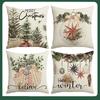 Christmas Atmosphere, Festive and Warm Christmas Tree Decoration, Linen Pillow Case, Home Bedroom Sofa Cushion
