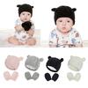 Baby Hat and Mittens Set Kids Knitted Beanie Cap Winter Warm Pompom Hats Gloves