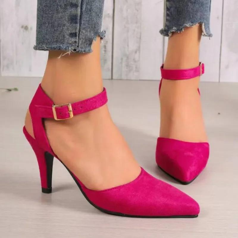 Fashion Women Office Shoes Spring Autumn Fashion Sexy High Heels Silk Stiletto Heels Sandals Party Buckle Strap Pointed Toe Womens Pumps