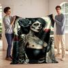 "Dark Skull Lady with Roses Art Blanket" Flannel blanket for bedroom, living room, sofa, and nap sofas.