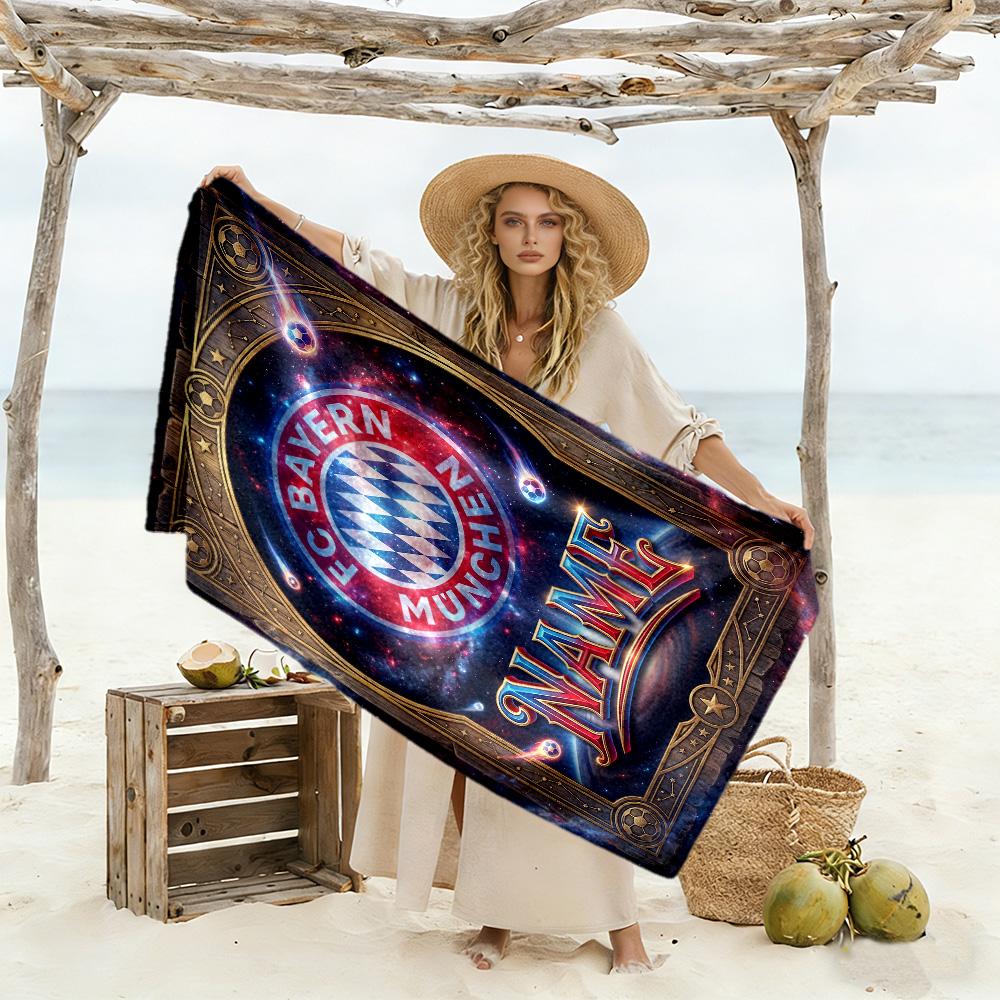 Fc Bayern München Galaxy Frame Customized Name Beach Towel Quick-Dry Soft Microfiber Suitable for Swimming Gym Camping Yoga Vacation