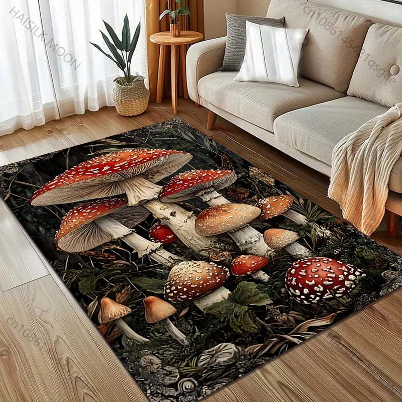 1PC Red Mushroom Print Carpet for Bedroom Living Room Bedside Sofa Floor Mat Modern Home Decor Area Rug Large Size
