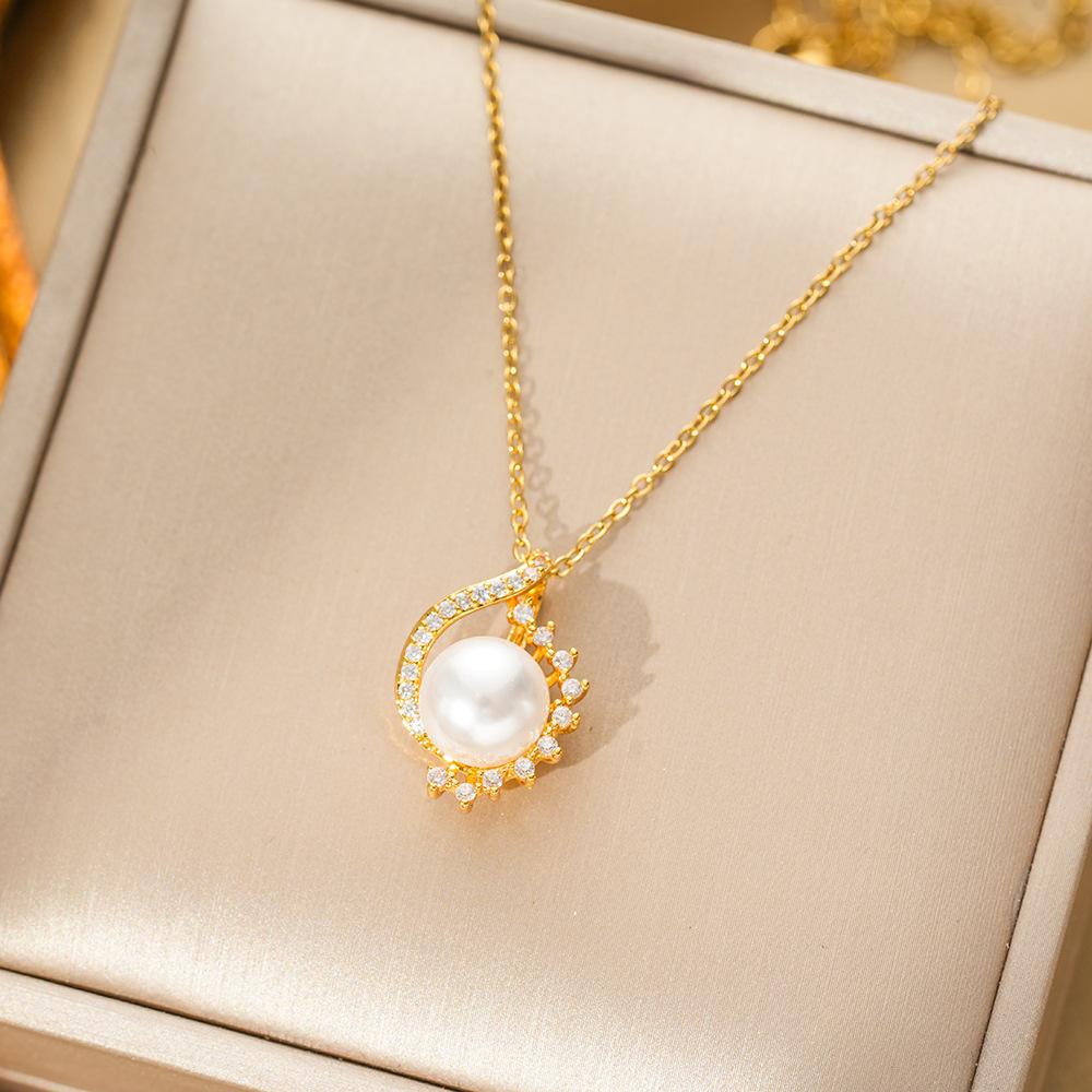 Modny, luksusowy wisiorek z cyrkonią i perłą w kształcie oka diabła, damski naszyjnik z nieregularnych okrągłych koralików