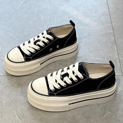 Small Low-Top Canvas Shoes for Women Spring NEW Round Head Thick Bottom Skate Shoes for Students All-Matching Platform Casual Shoes