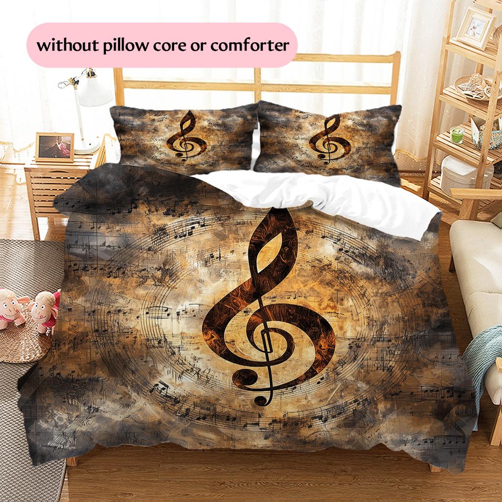 Musical instrument notes Pattern Bedding Quilt Set Quilt Cover Pillowcase Home Decoration Gift (1 * duvet cover + 2 * pillowcase, without core)