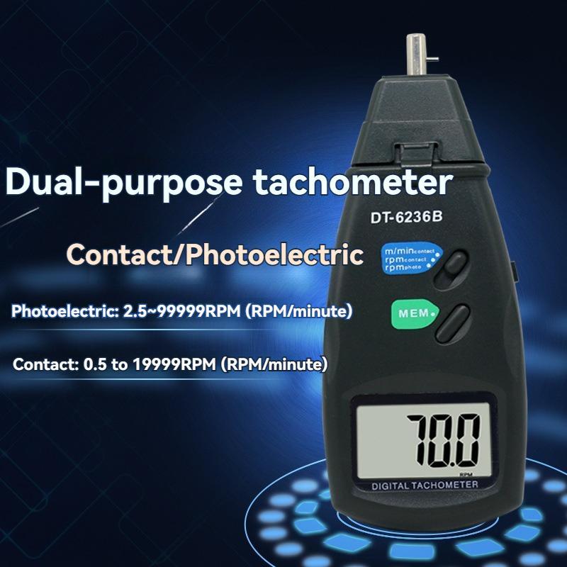 DT6236B Digitaler Drehzahlmesser 2in1 LASER Sensor Foto&Kontakt Optoelektronischer Tachometer Drehzahlmesser Rotations-Linear-Geschwindigkeitsmesser