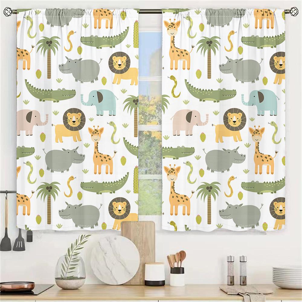 2Pcs Cute Animal Curtains Cartoon Elephant Crocodile Pattern Living Room Bedroom Kids Room Sunshade Zoo Theme Decor Curtains