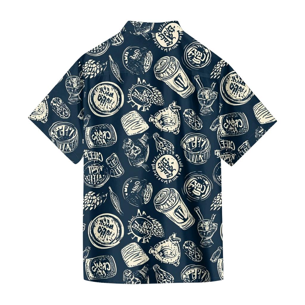 Camicia Casual da Uomo a Maniche Corte, Vestibilità Larga, Bottoni, Stampa Festival della Birra, Leggera, Traspirante, Top Estivo