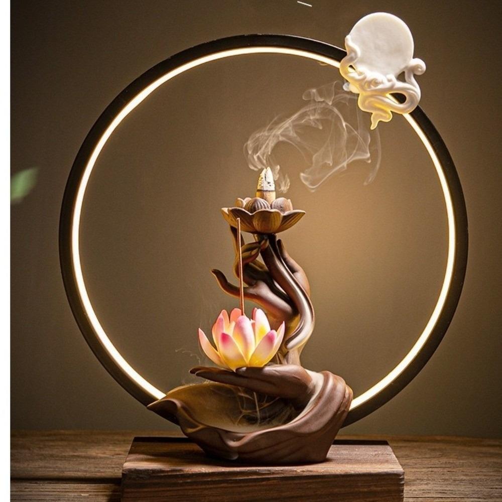 Lotus Flower Backflow Incense Burner Ceramic Incense Stick Holder Reflux Incense Burn Tray Yoga
