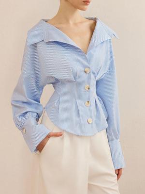 Trendy Women's European & American Striped Long-Sleeve Shirt - Niche Spring/Autumn Design