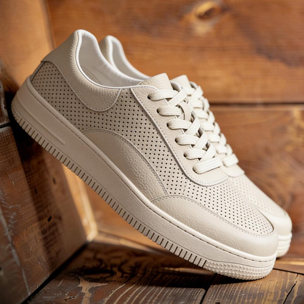 Leather board shoes men s first layer cowhide men s shoes hollow breathable white shoes men s white men s casual shoes 38
