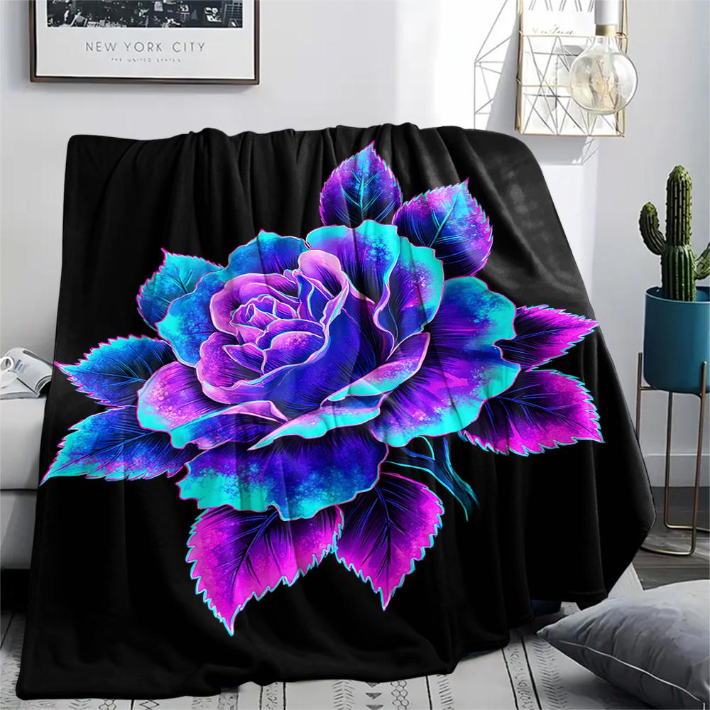 Rose Print Flannel Blanket, High Quality Comfortable for All Seasons, Home Decor, Warmth and Comfort, Perfect for Christmas Gifts