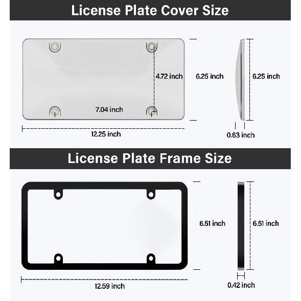 2 Pack Clear License Plate Cover And Frame Combo, License Plate Protector Unbreakable License Plate Shields Tag Holder Fits Standard US Plates With