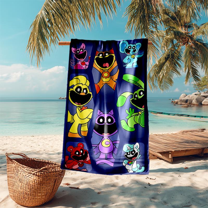 Beach Towel with Smiling Critters Pattern - soft,absorbent,machine washable Lightweight&Modern,swimming,Travel Essentials