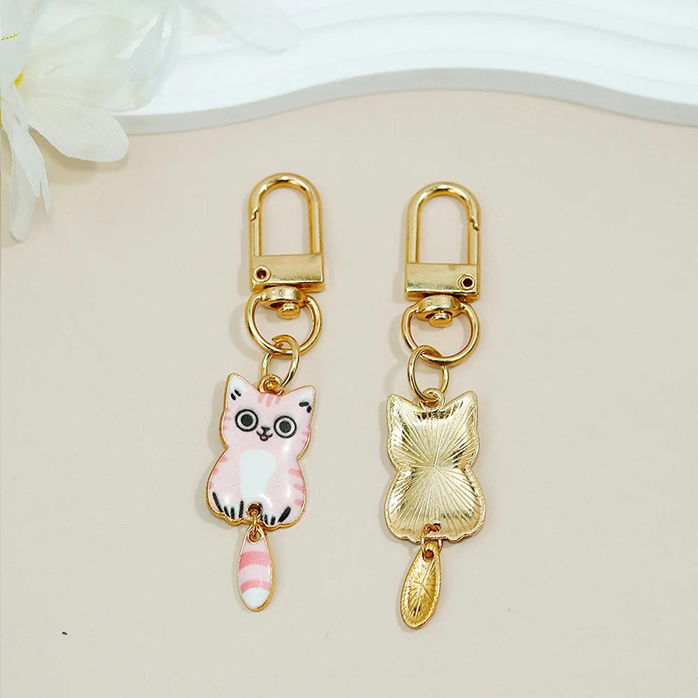 Cute Cat Keychain Cartoon Wagging Tail Cats Key Ring Metal Animal Pendant for Earphone Case Bag Accessories Pet Lover Gifts