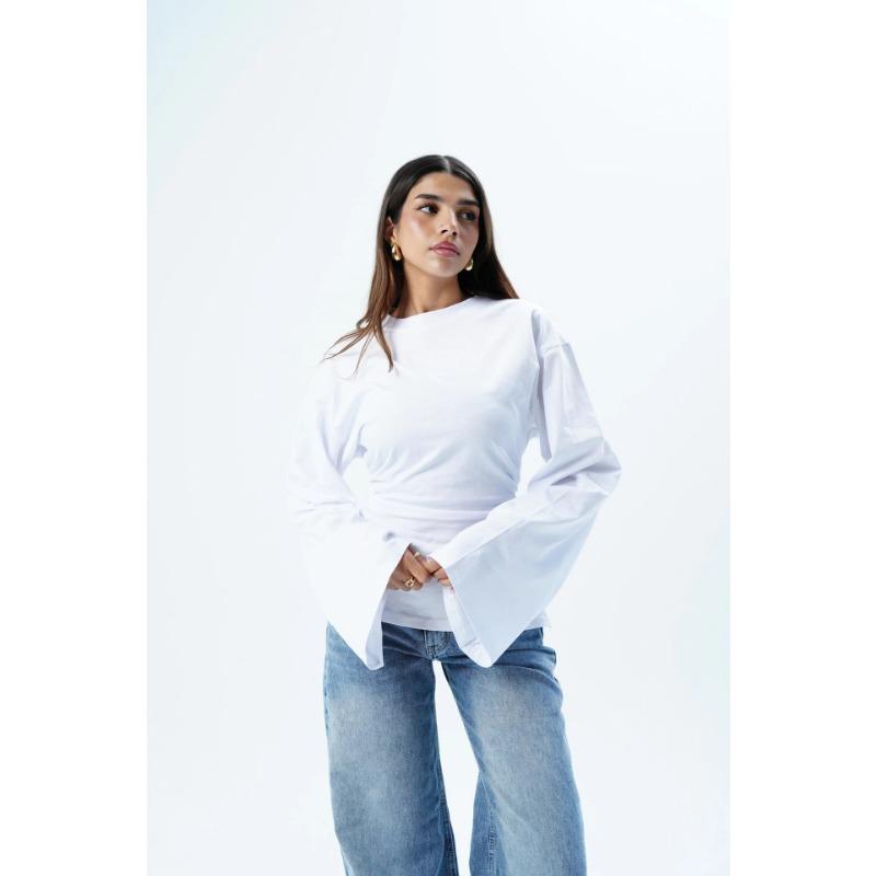 Women S Casual Shirt Waist Tie Pleated Detail Spring Summer Ladies Top