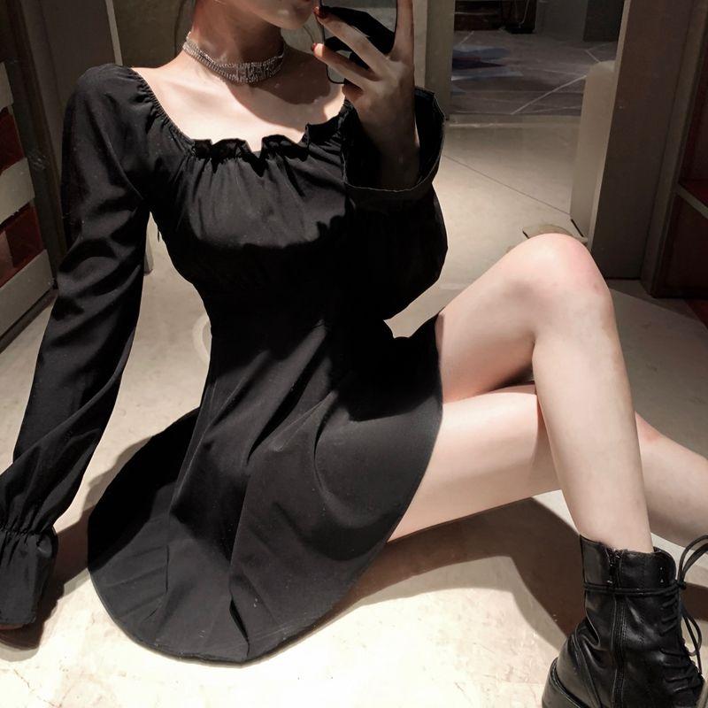 Sukienka damska modna vintage z odkrytymi plecami sznurowana elegancka czarna klasyczna impreza klubowa retro wiosenna dziewczęca sukienka