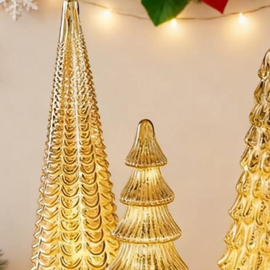 5 Pcs Illuminated Glass Christmas Tree Light Up Glass Tree Figurines