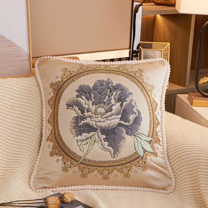 48x48cm European Style Embroidered Flowers Decorative Cushion Cover Pillowcase Home Sofa Car Throw Pillow Case Cojines