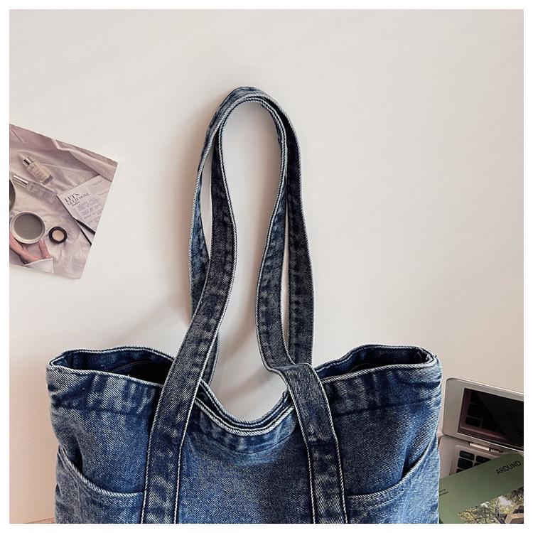 Women's Large Canvas Denim Tote - Lightweight and Versatile Shopping or Student Bag