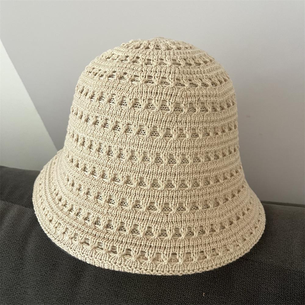 Knitted Bucket Hat Women's Spring and Autumn New Double-sided Can Wear Hollow Bucket Hat Solid Color Plain Face Washbasin Hat