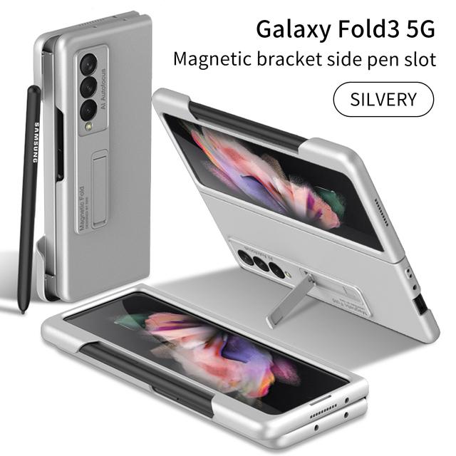 Ultra Thin Matte Case For Samsung Galaxy Z Fold 3 Z Fold 4 5g Case Magnetic Holder Side Pen Slot Phone Cover Fundas (No S Pen )
