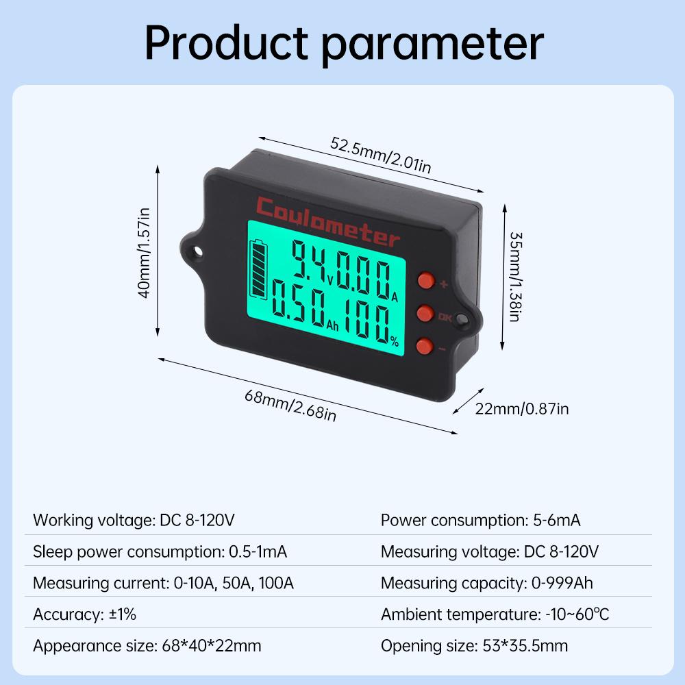 PZEM-117 Voltage Current Meter Battery Level Detector DC 8-111V 11A/11A/111A Universal Battery Level Indicator Coulomb Meter