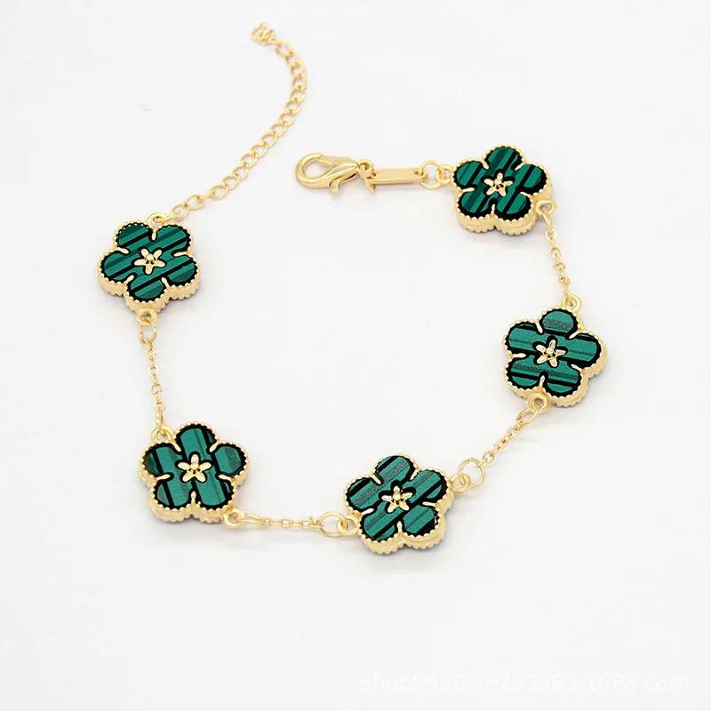 New Boho Sweet Five Leaves Flower Bracelets for Women Korean Charm Double Sided Metal Bracelet Wedding Party Luxury Jewelry Gift