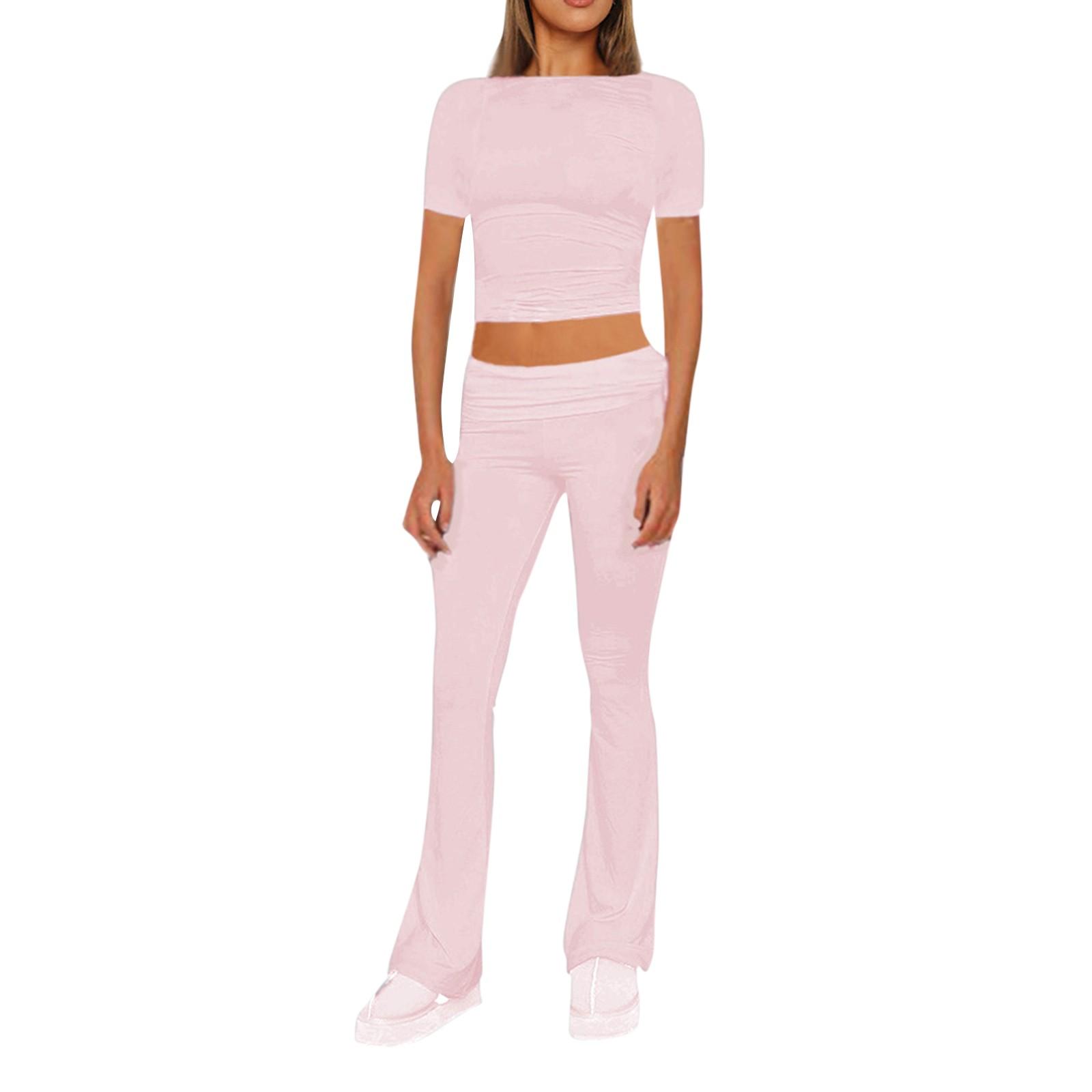 

Женский модный однотонный комплект с круглым вырезом и короткими рукавами, широкие брюки XL