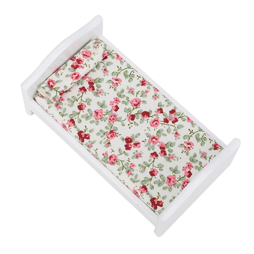Mini Dollhouse Simulation Pocket sized Furniture Wooden Printed Bed 1/12 Model Ornament(Bed )