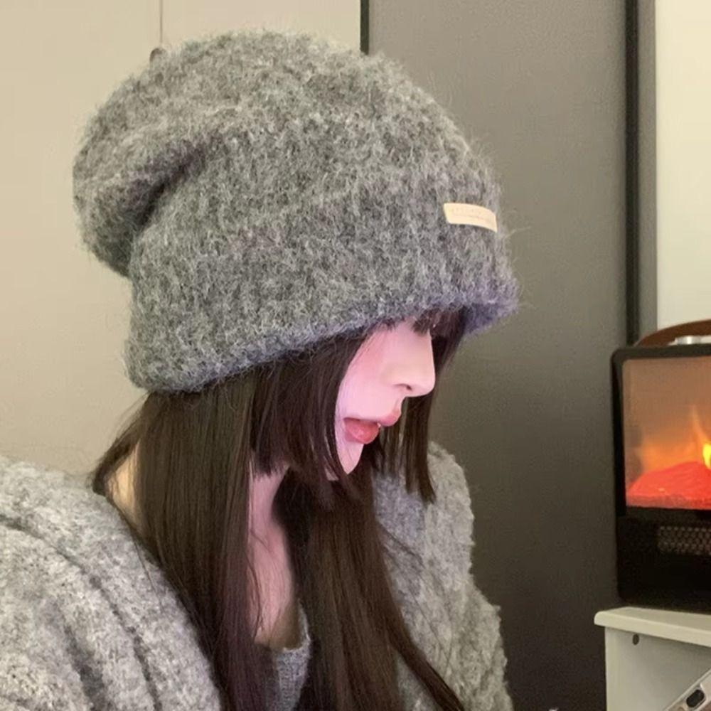Thickened Chic Knitted Hat Korean Style Pullover Hat Fashion Beanies Hat  Autumn/Winter