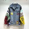 Femei Litere Insigne Broderie Denim Palton Tricotat Mâneci îmbinate Pulover Ciciucuri Blugi Jachetă Streetwear Cardigan Topuri