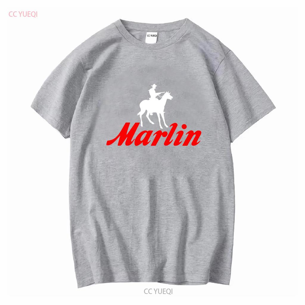 Marlin Gunmaker Logo Guns Firearms Rifles Men's Navy Blue T Shirt S 5XL Long Sleeves Vintage Washed Breathable Comfortable