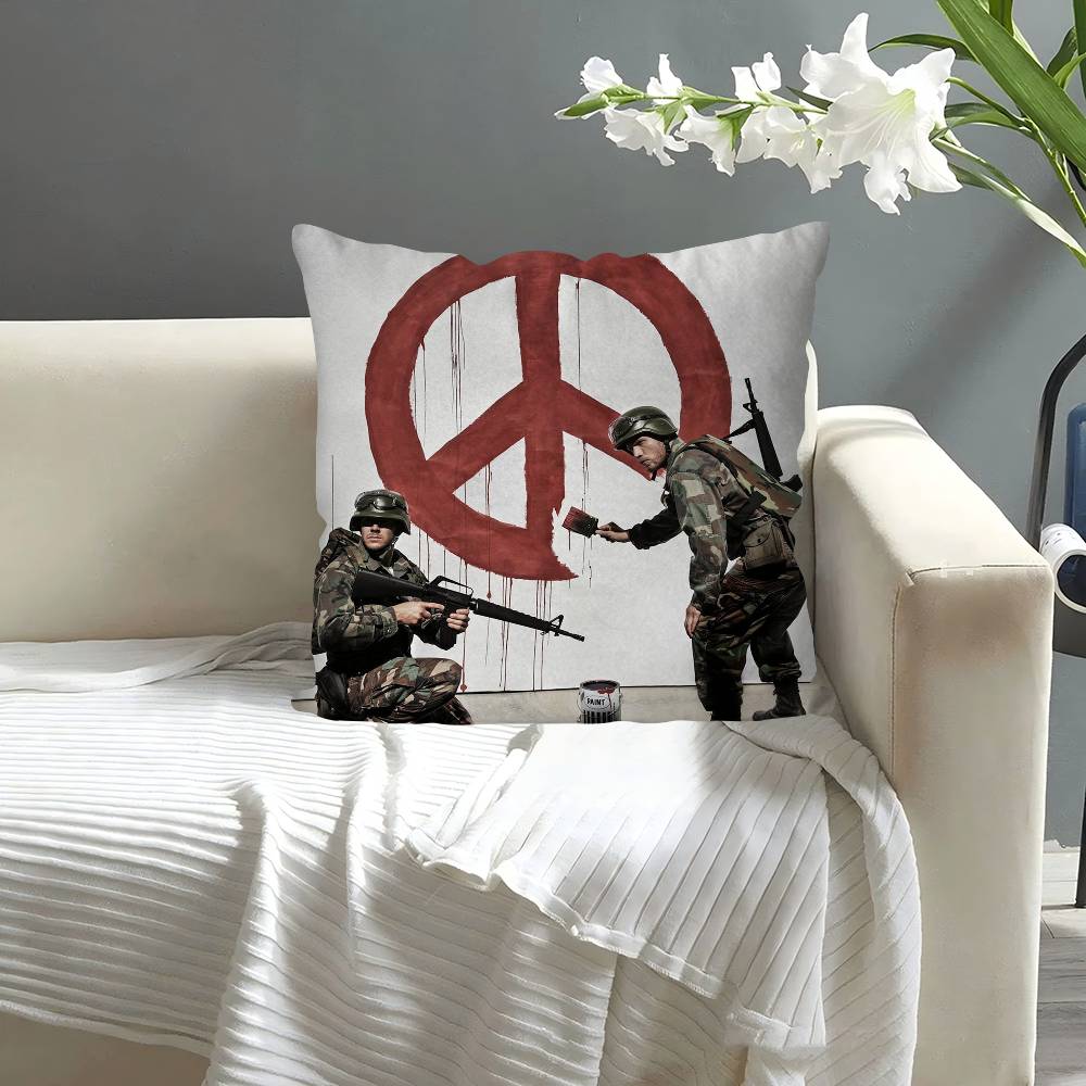 Federa Cuscino Banksy Graffiti Cuscino Quadrato Camera da Letto Divano Cuscino Comfort per il Tempo Libero Auto Soggiorno Decorazione per la Casa