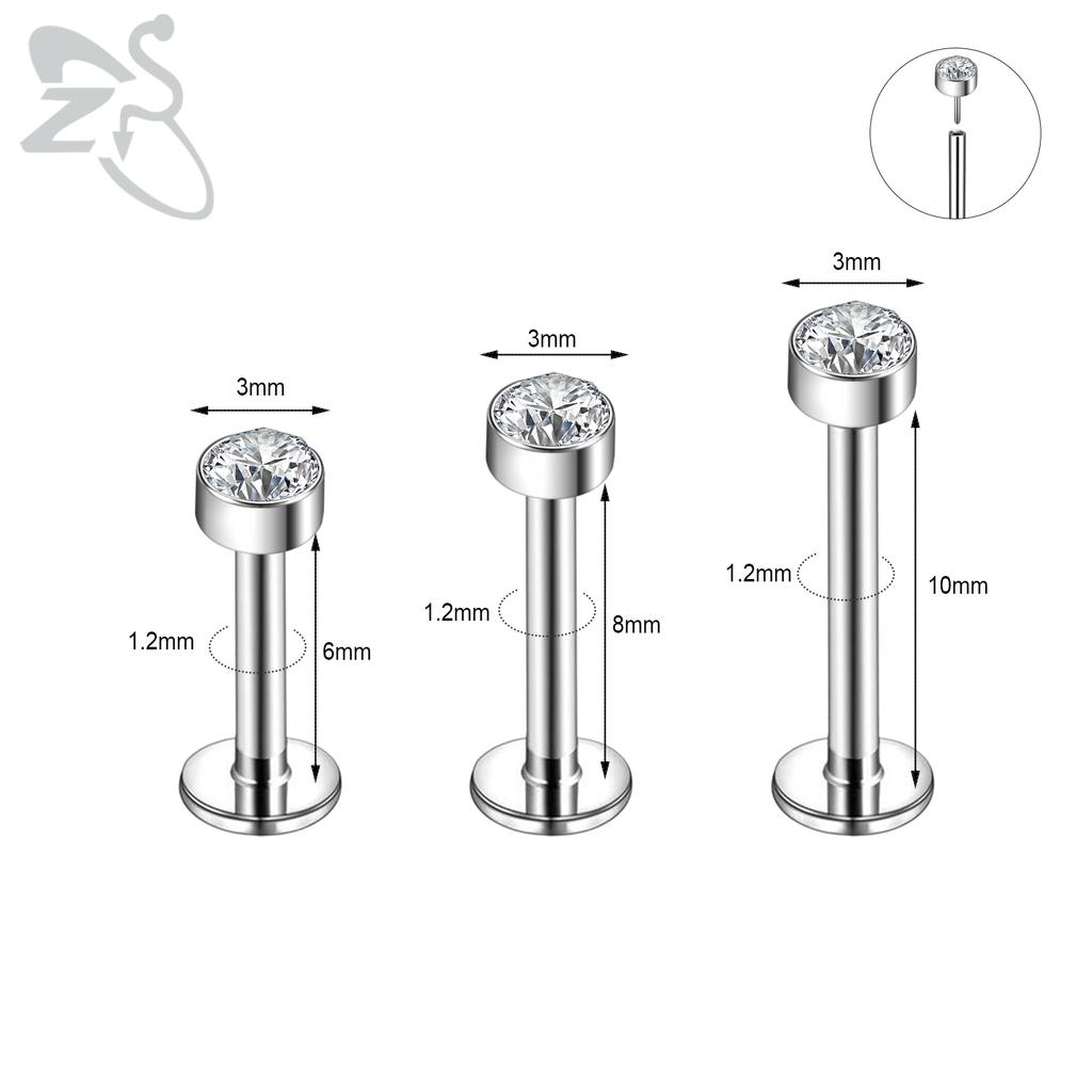 ZS 6-13 STK/LOT 16G Rustfritt Stål Leppe Labret Piercingsett Krystall Monroe Leppepiercing Øre Tragus Helix Bruskpiercing 6/8/10mm