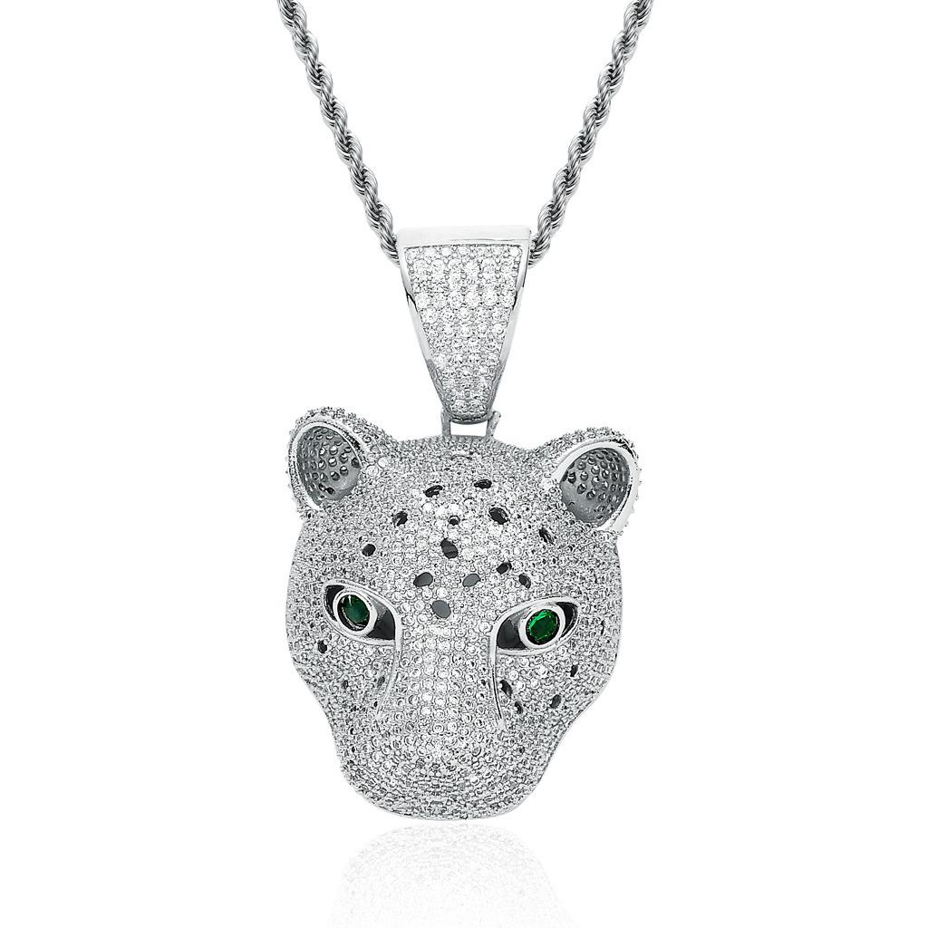 BES Bling Bling Micro-inlaid 5A Zircon Animal Pendant Leopard Head Pendant for Necklace Accessories Men Women