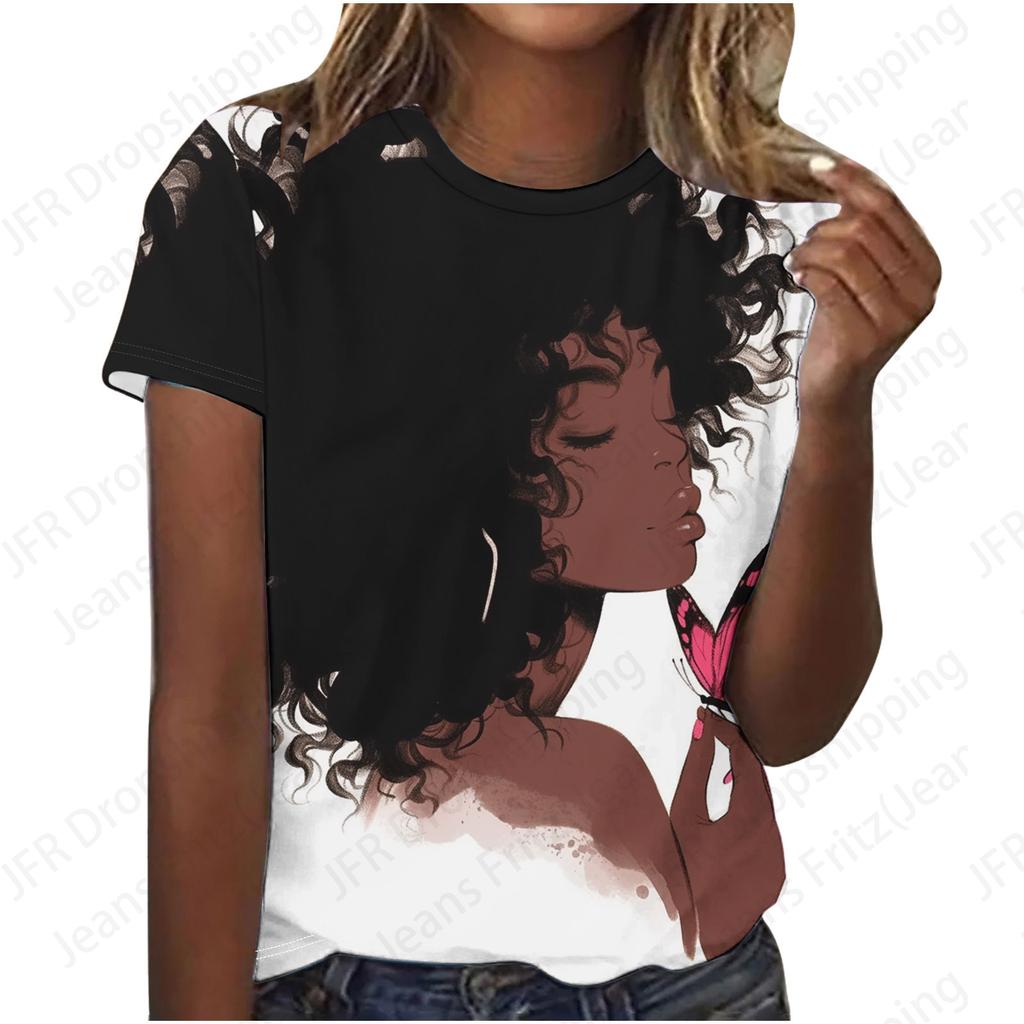Sexy African Black Girl 3D Print Women's T-Shirts Fashion Casual Short Sleeve T Shirt O-Neck Tees Harajuku Tops Female Clothing