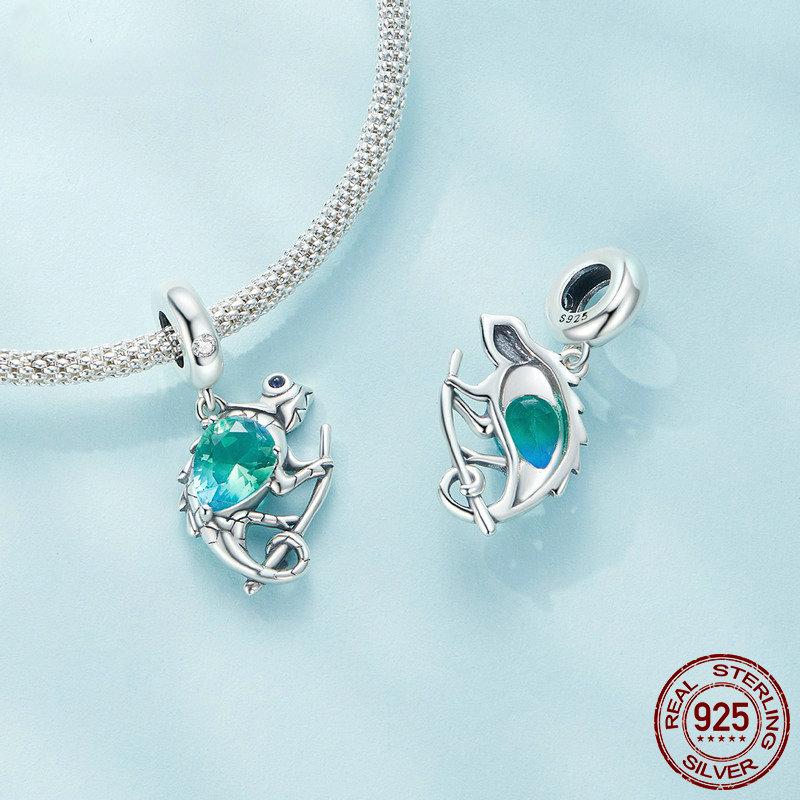 Colier cu pandantiv cameleon din argint S925, lanț de gât de cristal albastru pentru femei, cadou de zi de naștere, bijuterii fine