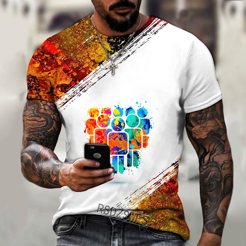 Color Graffiti Handprint 3D Printing Men's T-shirt Hip Hop Harajuku Street Style Streetwear Summer Short Sleeve Tops Tees