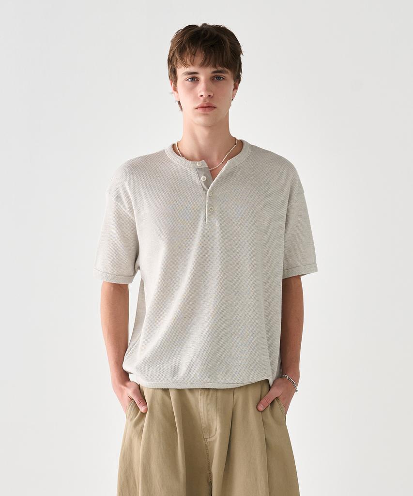 KNOUUN Henley Neck T-Shirt (Oatmeal)