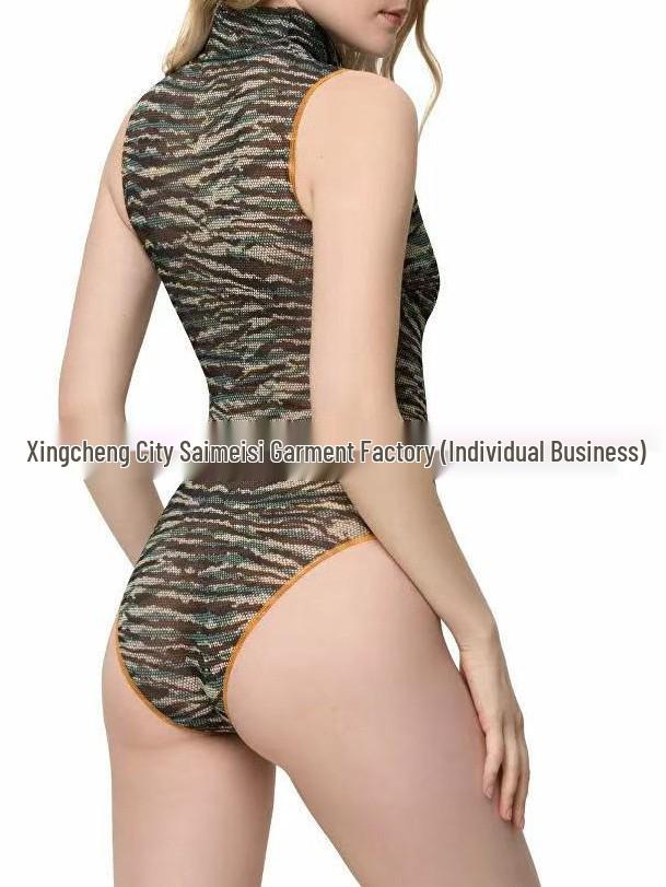 Bañador de una pieza de malla sexy con cremallera, estilo europeo y americano, para mujer