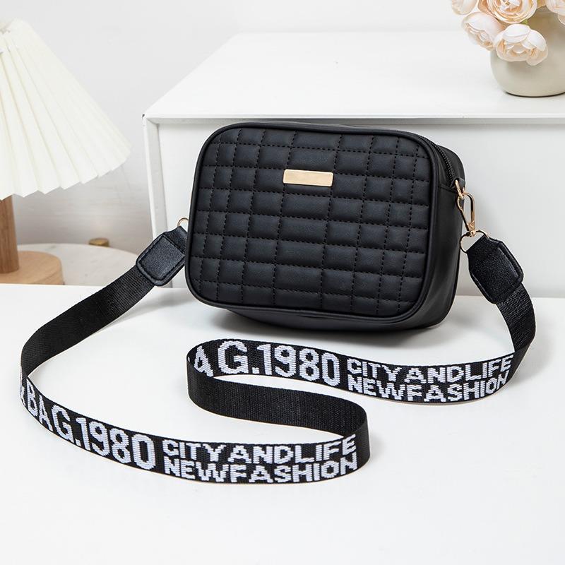Bag Women's New Plaid Embroidered Iron Sheet Solid Color Webbing Crossbody Small Square Bag Casual Camera Bag