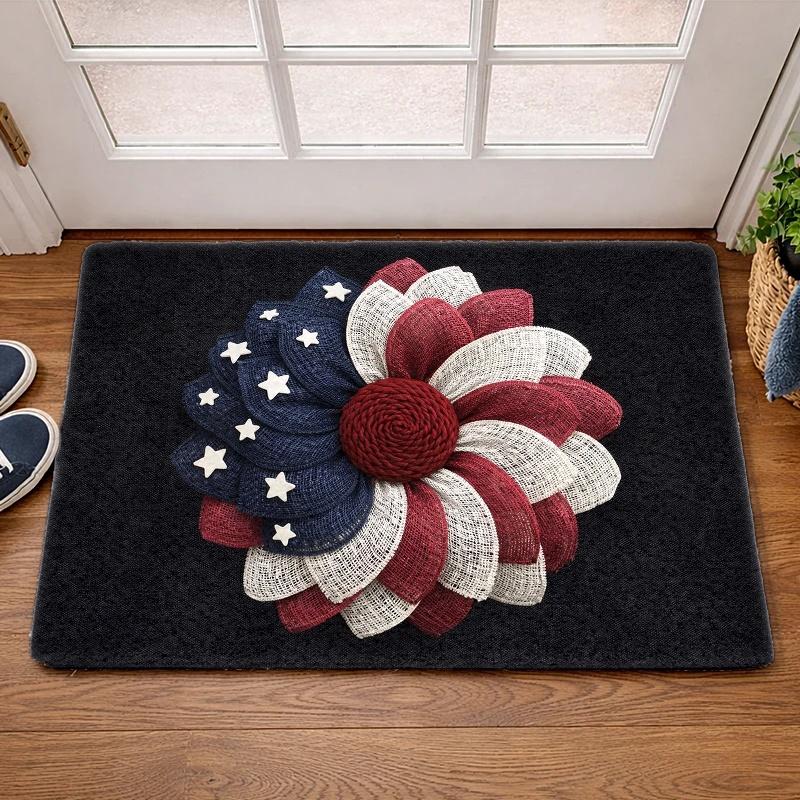 1pc American Flag Floral Suitable for Living Room, Bedroom, Kitchen Rug with Non-Slip Rubber Backing, Indoor/Outdoor Entry Door Mat for Porch