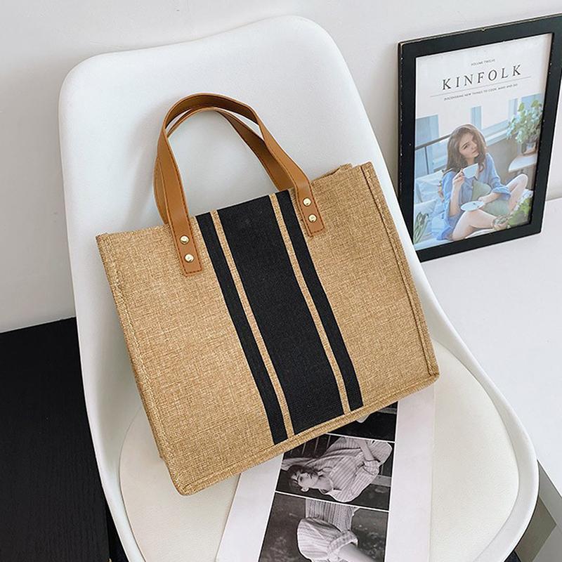 Simple Canvas Stripe Decor Bucket Handbags Women Top Handle Tote Bag Large Capacity Outdoor Mountaineering Bag Christmas Gifts
