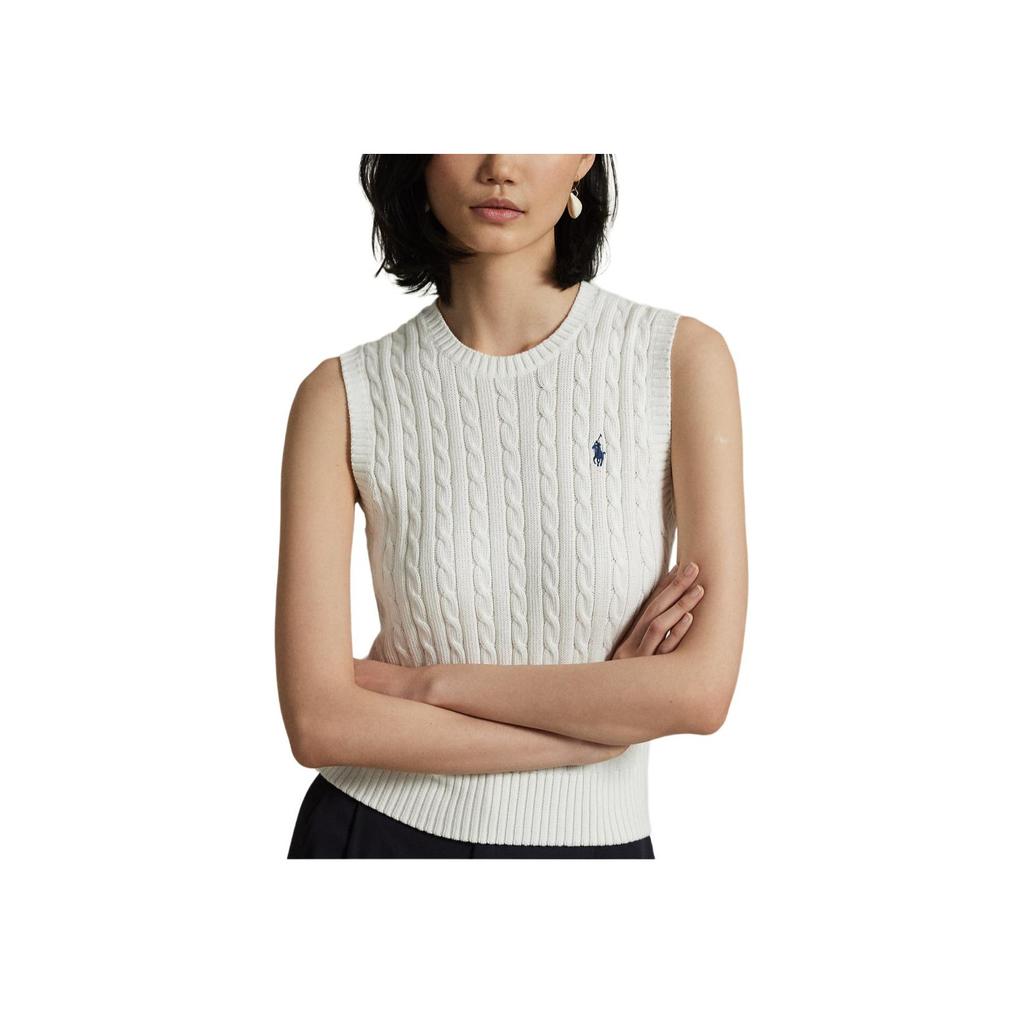 Polo Ralph Lauren Cable Knit Cotton Sleeveless Sweater Women Tops White WMPOSWENC021229-100