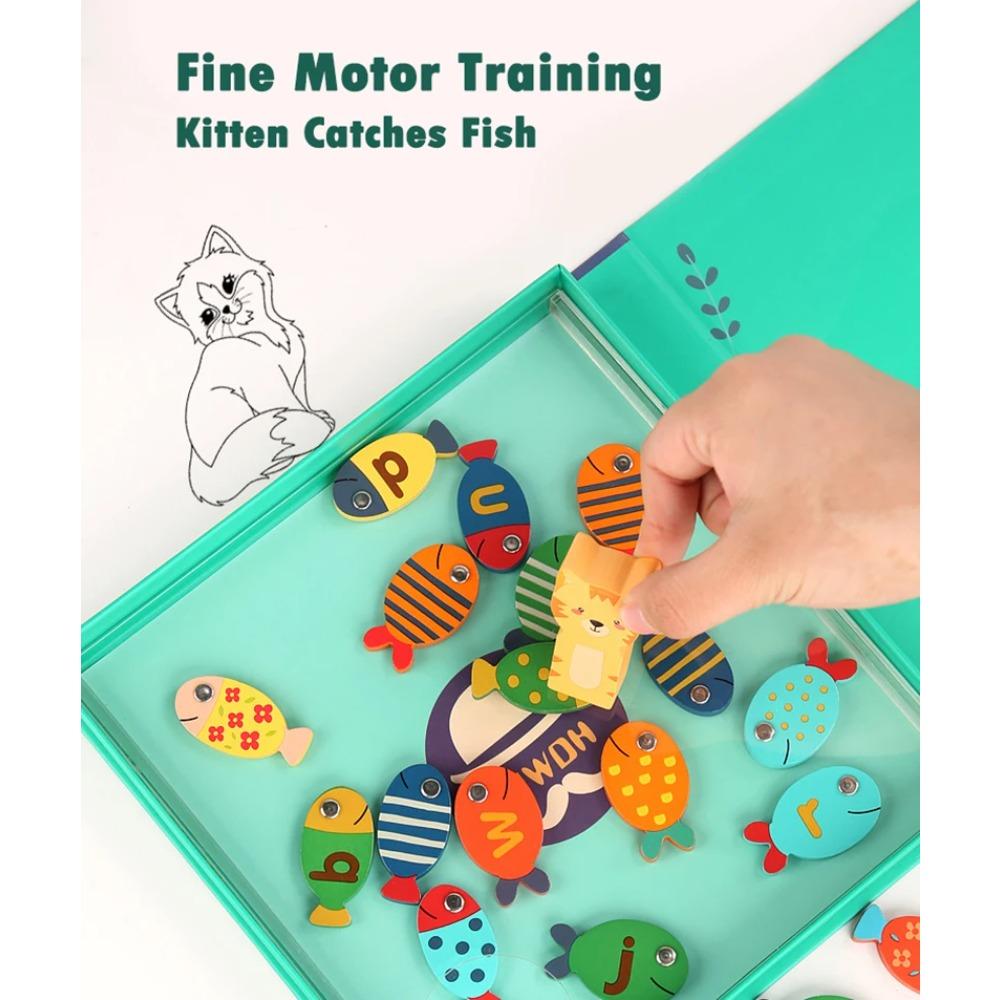 Kids Montessori Toy Wooden Magnetic Fishing Game Fine Motor Skill Counting Catch ABC Alphabet Fish Cognitive Toys Spelling Games