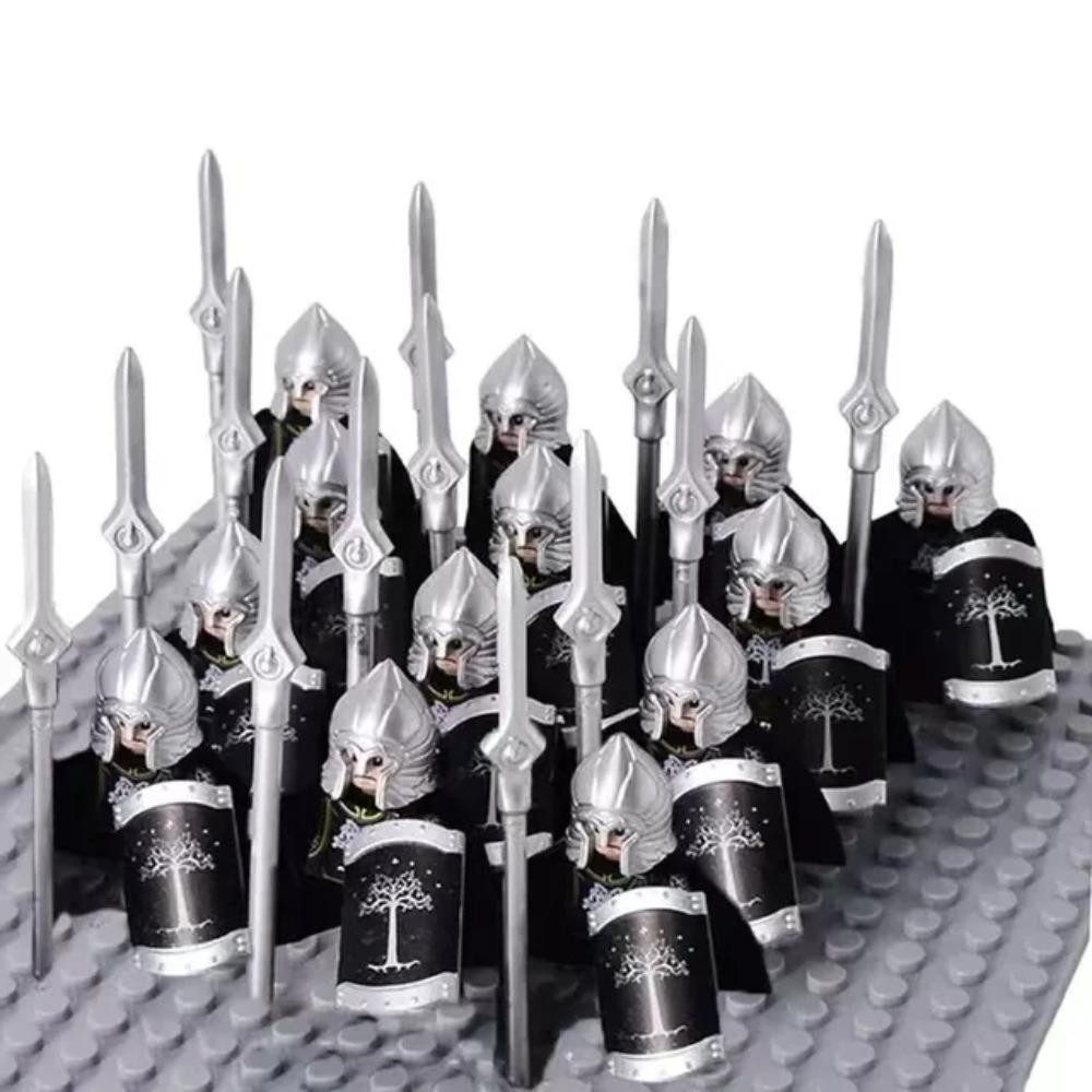 13Pcs Mini Gondor Battle Spearman Body Gurad Infantry VS Roman Solider Eomer Rohan Warriorr Figures Blocks Set Toys for Kids